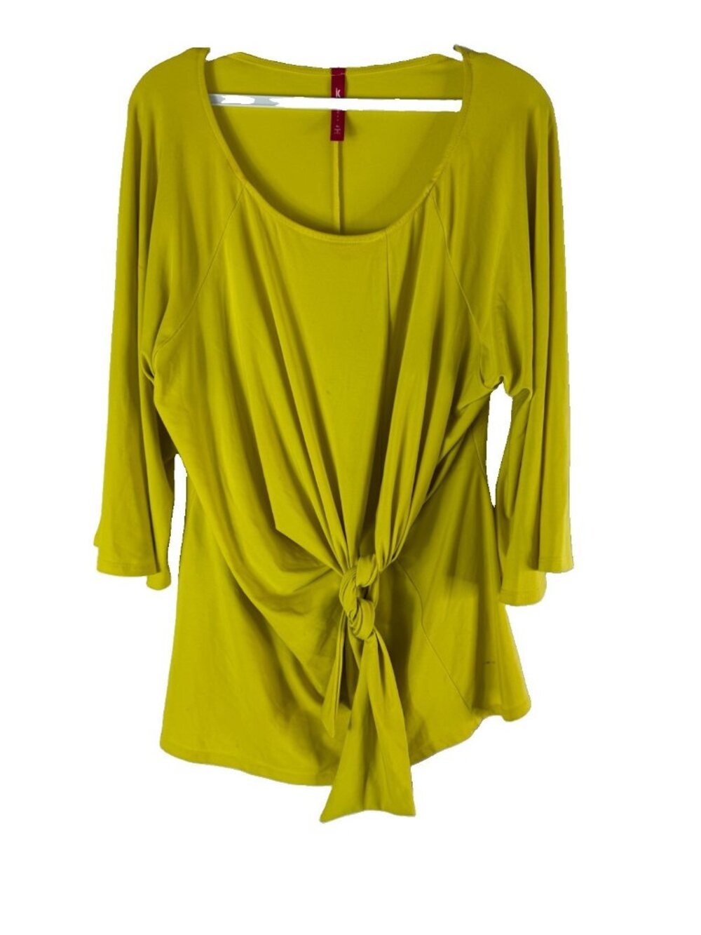 IC Connie K Shirt Top Ruched Faux Wrap Yellow Slinky Professional Art